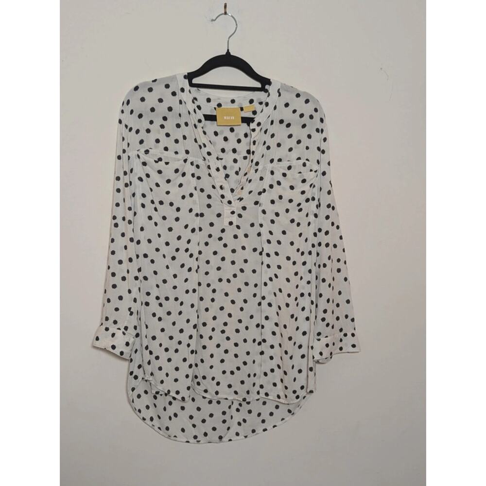 Maeve by Anthropologie Polka Dot Tunic Top Hi Low Hem Medium